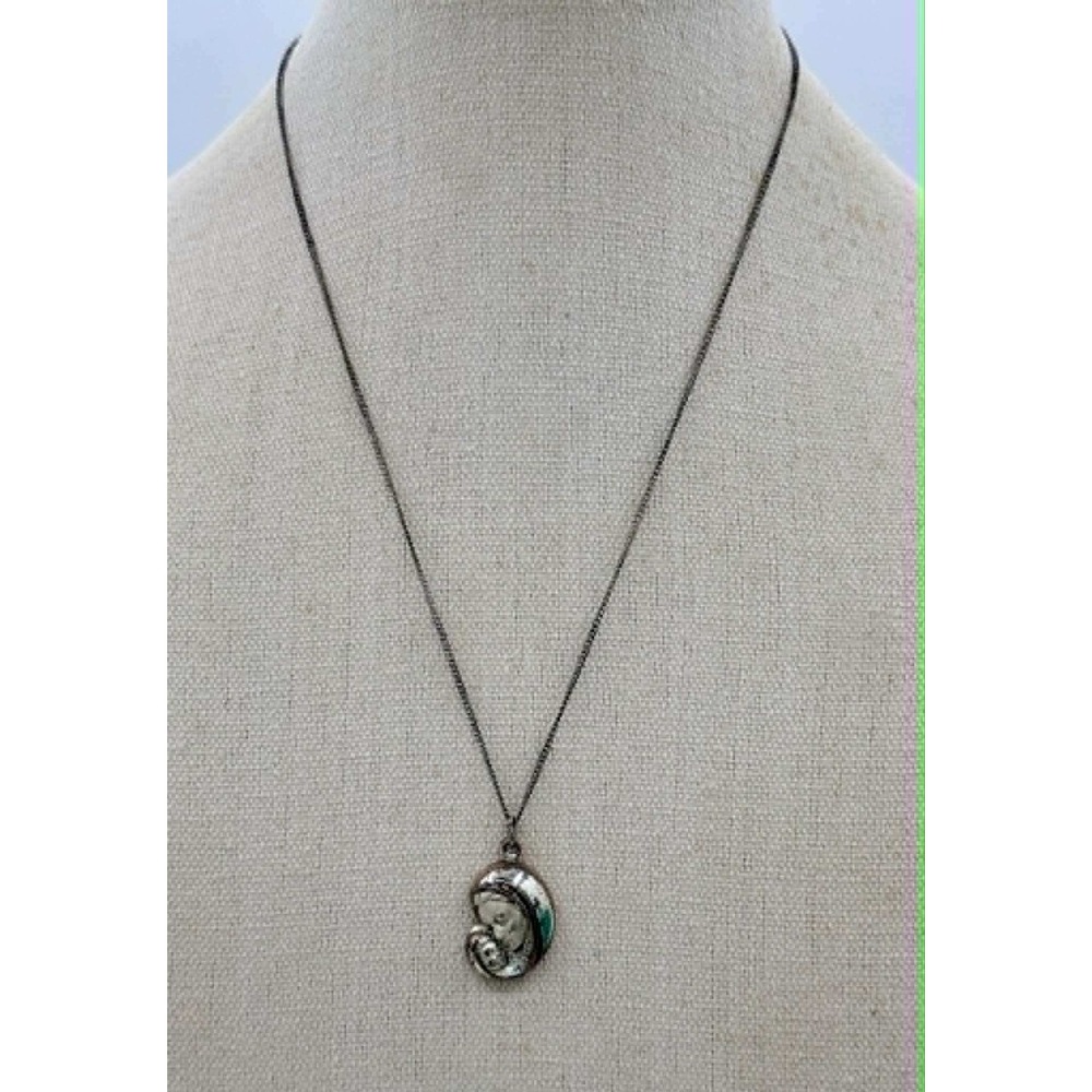 Vintage Creed Sterling Silver Double Sided Madonna Child Sacred Heart Necklace